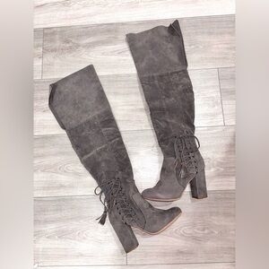 Over the knee grey heeled boots size 7.5